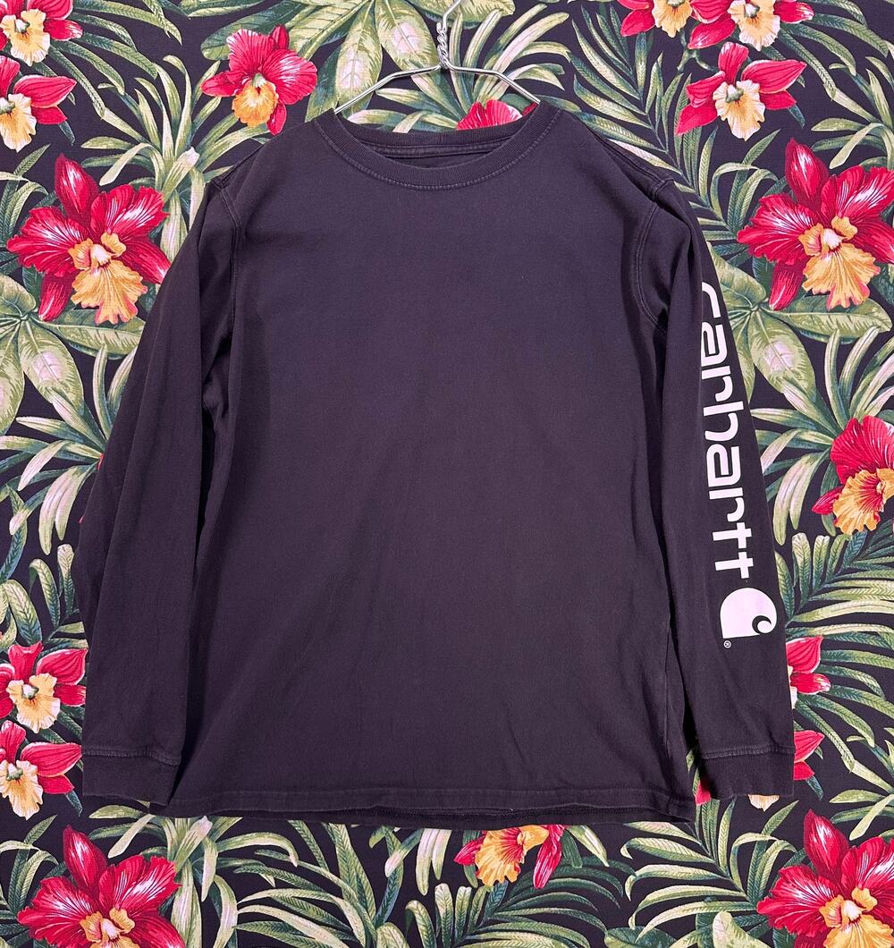 Carhartt Black Long Sleeve White Print size Small Loose Fit